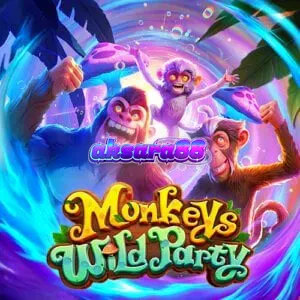 Tampilan visual permainan slot Monkeys Wild Party dengan nuansa hutan yang ceria